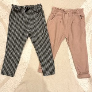 EUC Zara Kids Gingham Leggings and Pink Textured Paperbag Pants Size 2-3 Years